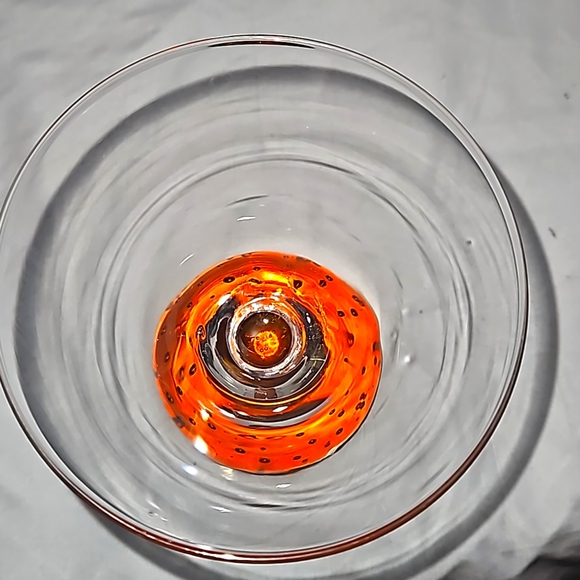 Vintage E Cointreau Martini Cocktail Glasses (2) Orange Bubble Ball Stem - Picture 3 of 4